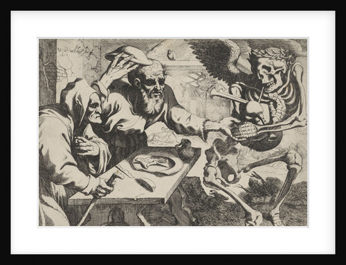 Old couple with bagpipes playing Death by Johannes de Ram