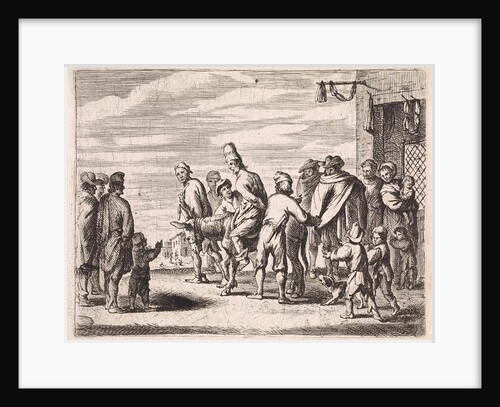 Man tied up on donkey by Cornelis de Wael