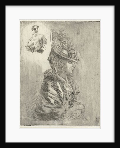 Study Sheet with the portrait of a young woman with hat and two smaller portraits by Louis Bernard Coclers