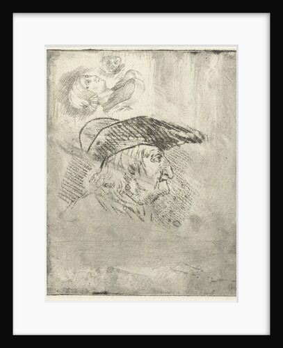 Study Sheet mans head with hat and woman with cap by Louis Bernard Coclers