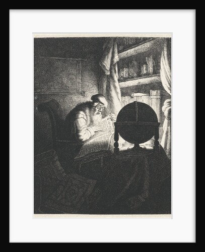 Reading man with glasses in a study room by Jan Gillisz. van Vliet