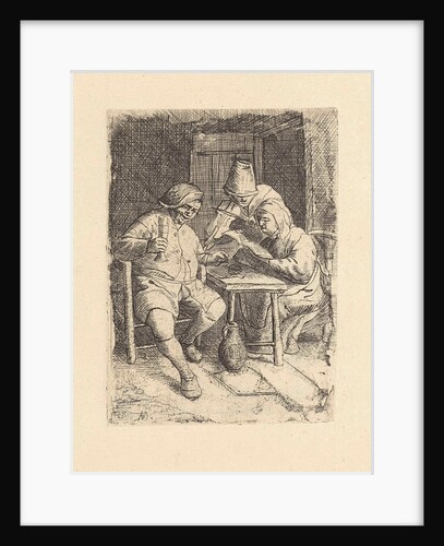 Behind a table in an interior is a woman who sings from a songbook by Jacob Laurensz. van der Vinne