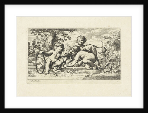 Three putti playing with a dog by Anonymous