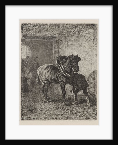 Horse gets horseshoes in a forge by Cornelis Albertus Johannes Schermer