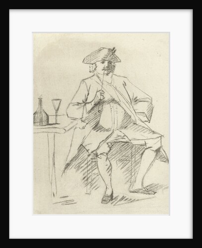 Man with a pipe sitting at a table by Cornelis Troost
