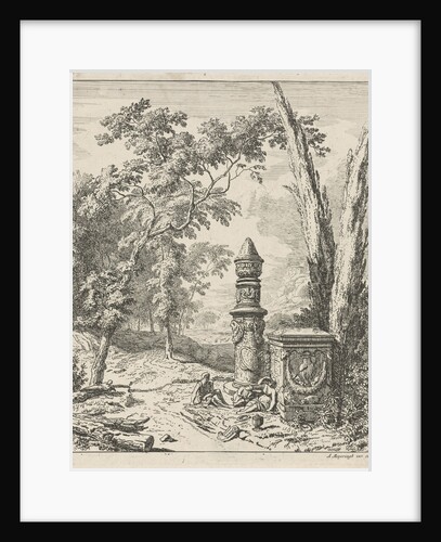 Landscape with figures resting in a tomb by Albert Meyeringh