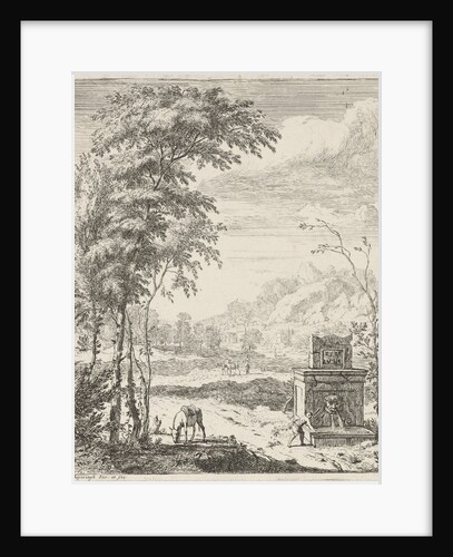 Landscape with a fountain and a donkey by Albert Meyeringh