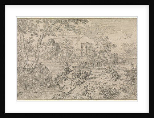 Arcadian landscape with a goatherd by Abraham Genoels