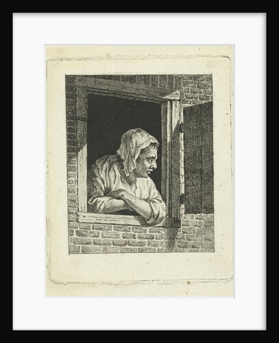 Woman leaning on arms in window opening by Cornelis van Cuylenburgh II
