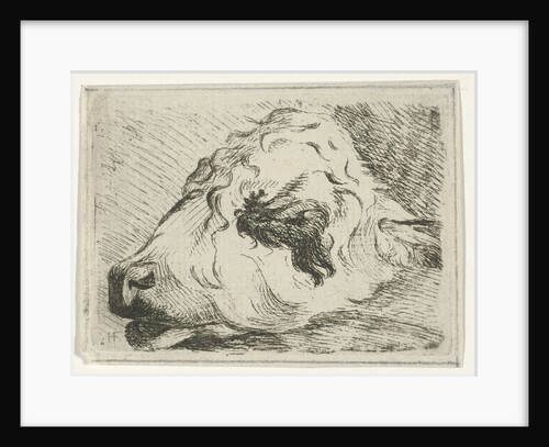 Head of a calf, in profile, resting on a beam by Hermanus Fock