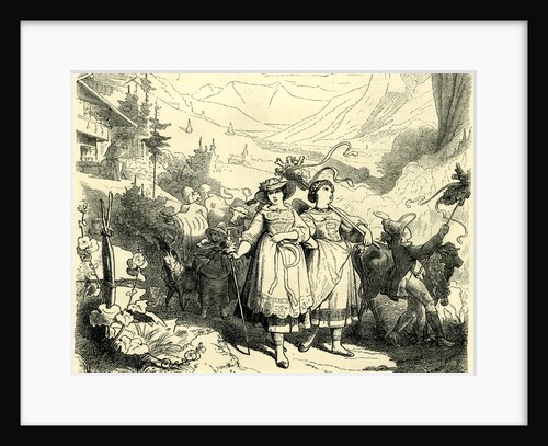 Girls Leading Cattle to the Mountains Switzerland by Anonymous