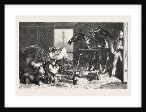 Cavalry Transport by Rail, Interior of a Stable-Wagon 1870 by Anonymous