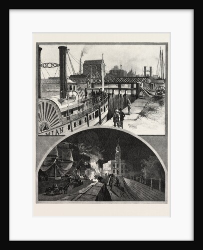 Montreal, Steamer Passing Locks, and Unloading Ships by Electric Light, Canada by Anonymous