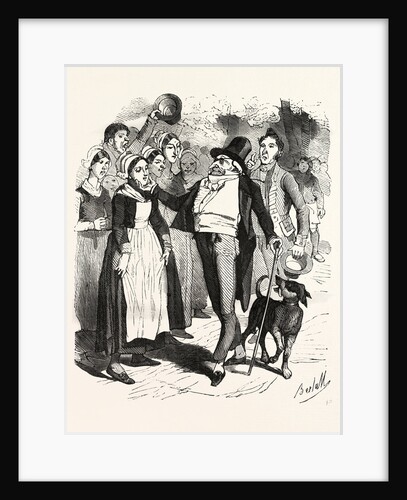 French Count and His Dog on a Walk in the Village by Anonymous