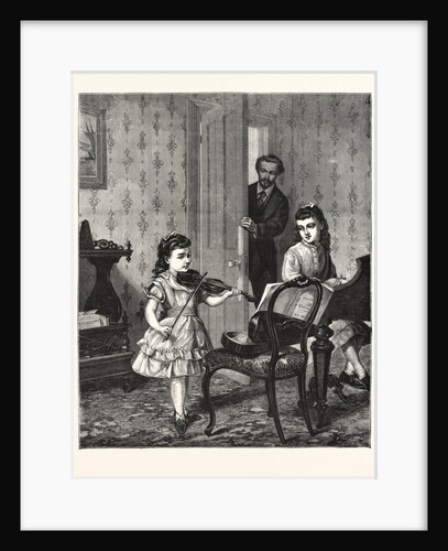 A Rehearsal on the Sly, Girl, Girls, Violin, Music, Piano, Room, Interior by Anonymous