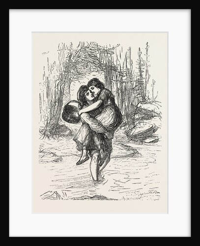 A Pleasant Burden, Friendship, Love, Boy, Girl, Basket, Stream by Anonymous