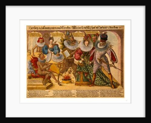 Allegory of Vanity (Presumptuousness) Showing Five Demon-Like Figures Confronting a Man and a Woman Wearing Elaborate Collars by Anonymous