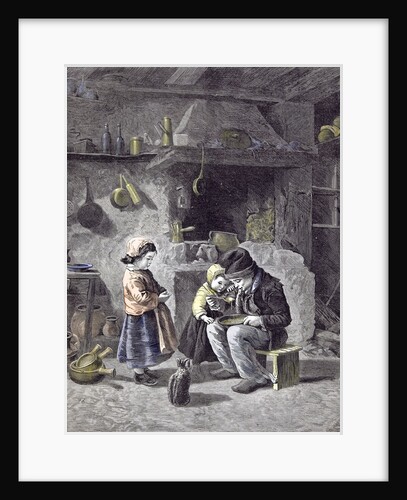 Breakfast Children Kitchen Cat 1877 by Anonymous