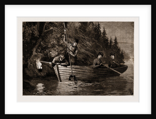 Lobster Spearing By Torchlight In Canada, 1881 by Anonymous