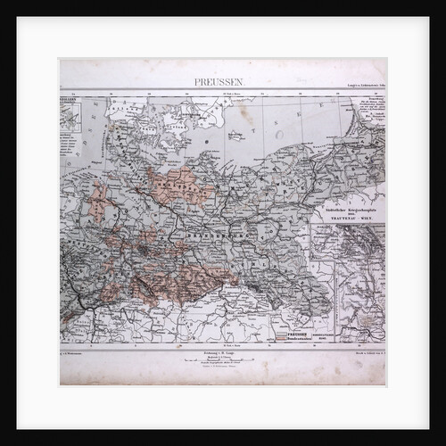 Prussia, Preussen, antique map 1869 by Th. von Liechtenstern and Henry Lange