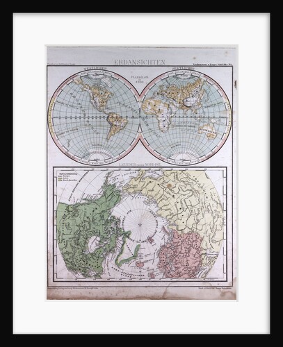 Earth Map, antique map 1869 by Th. von Liechtenstern and Henry Lange