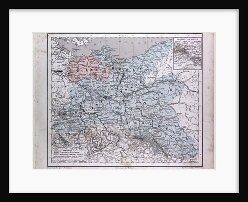 Germany, Deutschland, antique map 1869 by Th. von Liechtenstern and Henry Lange