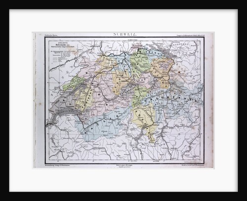 Switzerland, antique map 1869 by Th. von Liechtenstern and Henry Lange