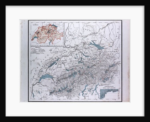 Switzerland, Schweiz, antique map 1869 by Th. von Liechtenstern and Henry Lange