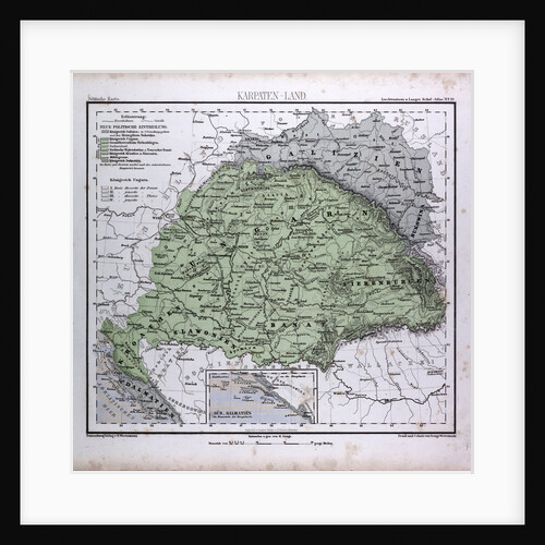 Carpathian Mountains, Karpaten, Karpaty, antique map 1869 by Th. von Liechtenstern and Henry Lange