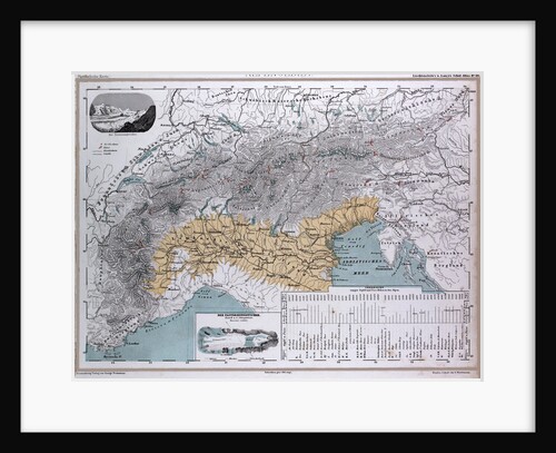 Alps, Alpengebiet, antique map 1869 by Th. von Liechtenstern and Henry Lange