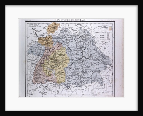 South West Germany, Sudwestliches Deutschland, antique map 1869 by Th. von Liechtenstern and Henry Lange