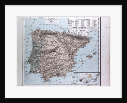 Spain and Portugal Map, antique map 1869 by Th. von Liechtenstern and Henry Lange