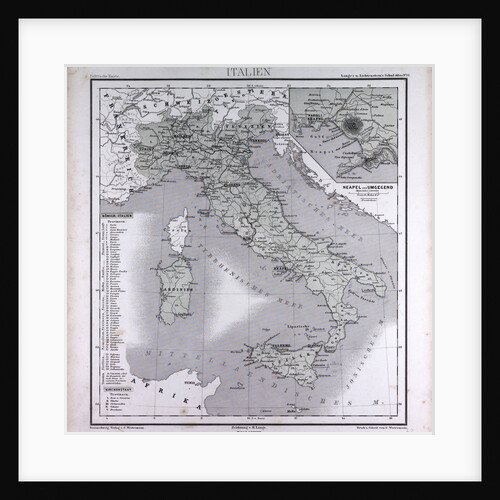 Italy, antique map 1869 by Th. von Liechtenstern and Henry Lange