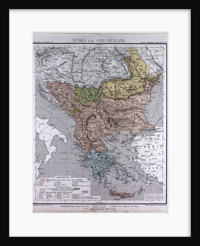 Turkey and Greece, antique map 1869 by Th. von Liechtenstern and Henry Lange