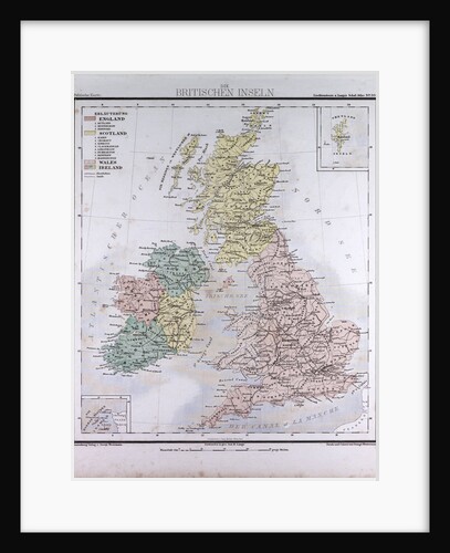 Great Britain and Ireland, antique map 1869 by Th. von Liechtenstern and Henry Lange