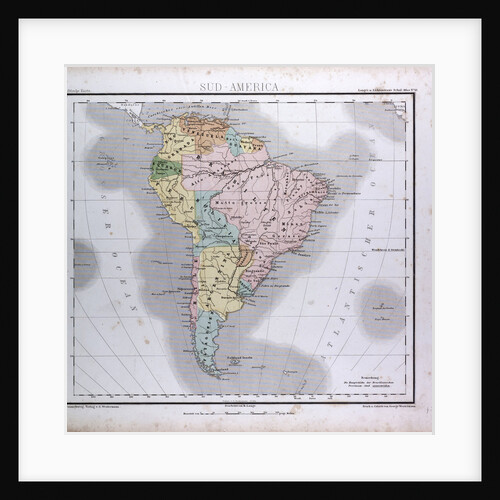 South America Map, antique map 1869 by Th. von Liechtenstern and Henry Lange