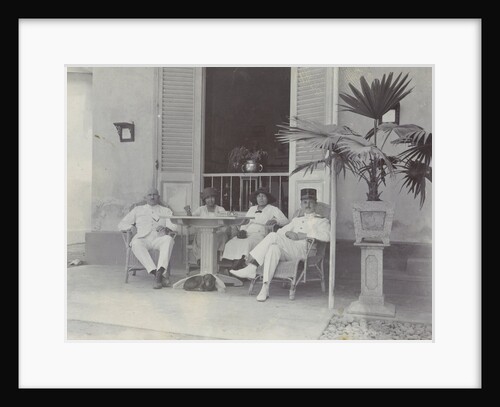 Portrait on porch of two uniformed men and two women by Anonymous