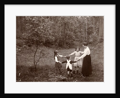 Marba and Eckart Titzenthaler, children of the photographer and an unknown girl and an unidentified woman dancing in a forest by Waldemar Titzenthaler