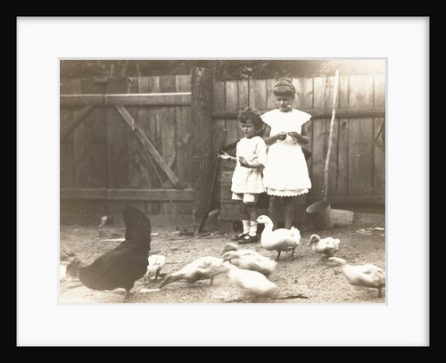 Marba and Eckart Titzenthaler, children of the photographer, standing on a farm with chickens and geese by Waldemar Titzenthaler