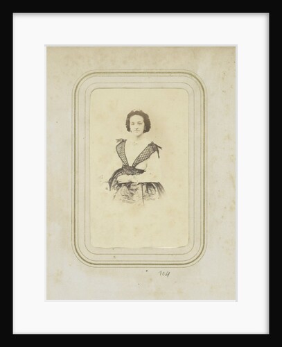 Portrait of a woman in a full skirt with a white blouse by C. Perret