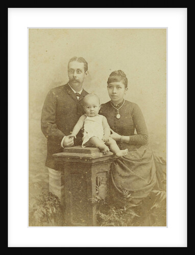 Studio Portrait of a family consisting of a Dutch man, a Javanese woman and a baby by Woodbury & Page