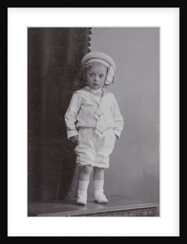 Studio Portrait of a baby in a white sailor suit with hat by C.J.L. Vermeulen