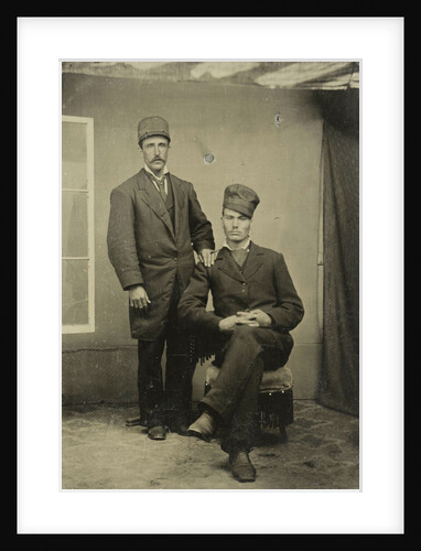 Portrait of two men in a studio for a painted backdrop by Anonymous