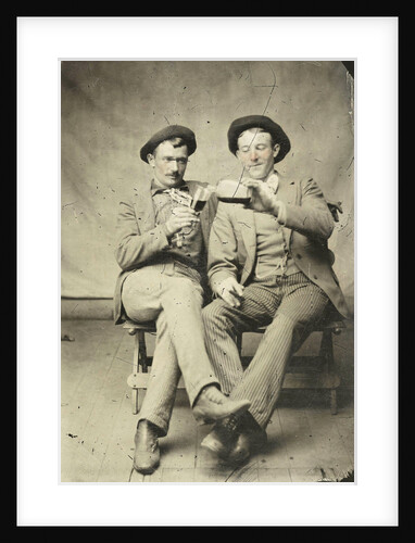 Portrait of two men, one of whom gave another drink from a bottle into a glass by Anonymous