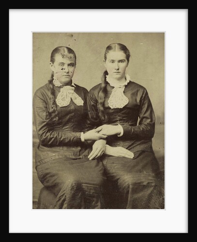 Portrait of two women sitting next to each other and holding each other's hand by Anonymous