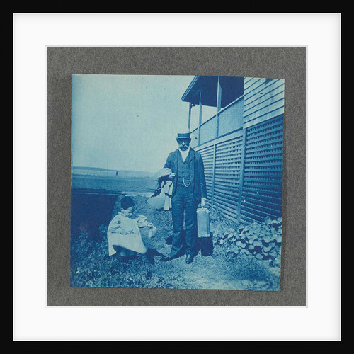 Child and a man with a briefcase in hand, United States, USA by Anonymous