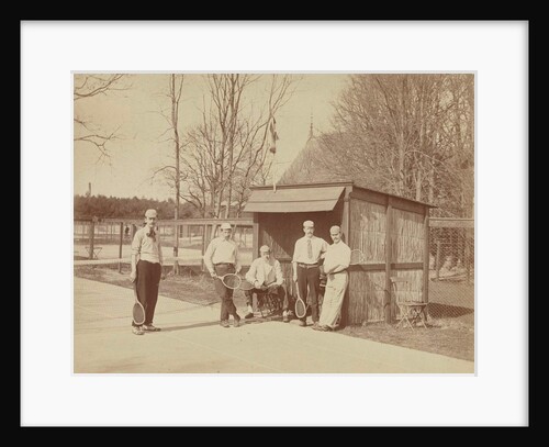 Group portrait of five men with tennis rackets on tennis court, second from right Henry Pauw van Wieldrecht by Henry Pauw van Wieldrecht