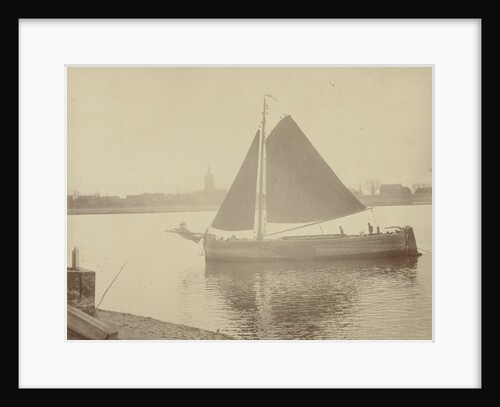 Sailing ship on the river with city in the background by Henry Pauw van Wieldrecht