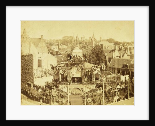 View of an exhibition area or city with Old Dutch houses, with Princess Wilhelmina by Henry Pauw van Wieldrecht