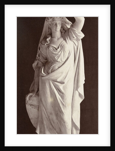Marble statue of a woman in robe partially draped over the head by Louis-Emile Durandelle